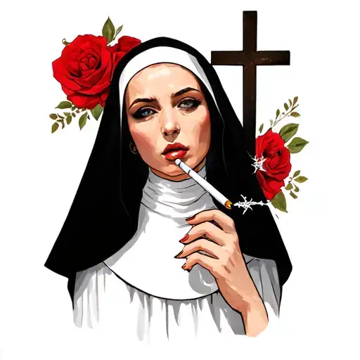 Sexy Nun With A Cross And A Cigarette Being Consumed