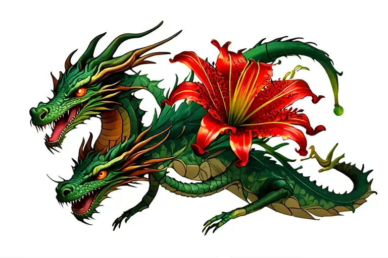 Dragon And Witted Red Spider Lily Flower