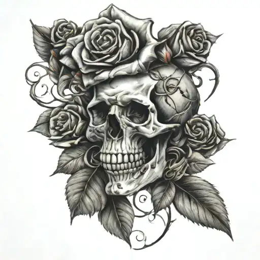 Skull And Roses Entwined