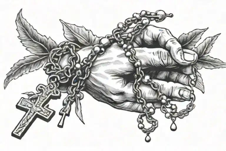 Hands Holding Rosary Tattoo Stencil