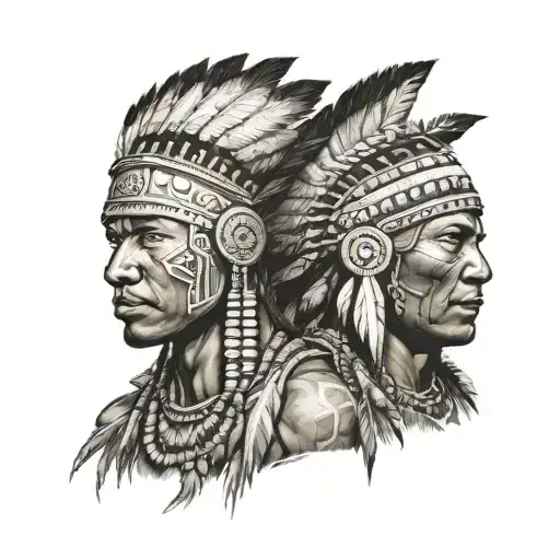 African Warrior With Native American Together