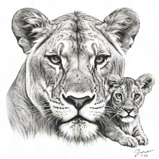 Lioness With 2 Children