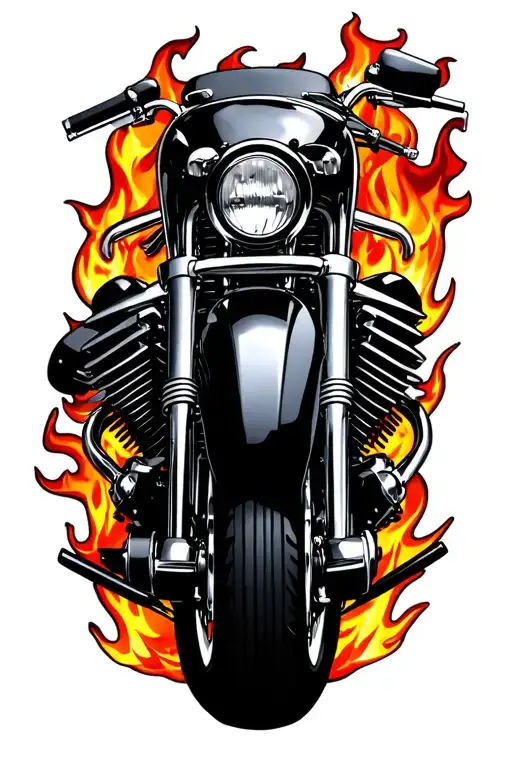 Harley Engine Surrounded By Flames