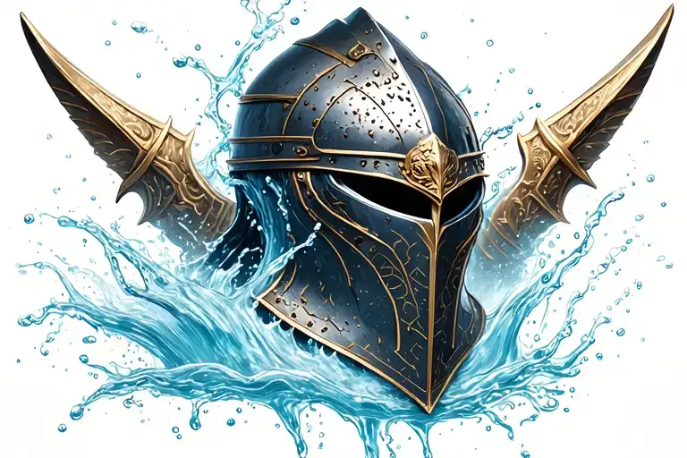 Knight Helmet Water Flowing Down The Helmet Engulfed