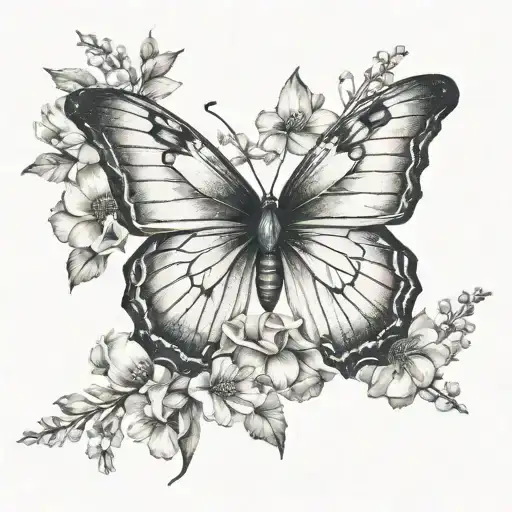 Butterfly With Flowers And Wors In Middle