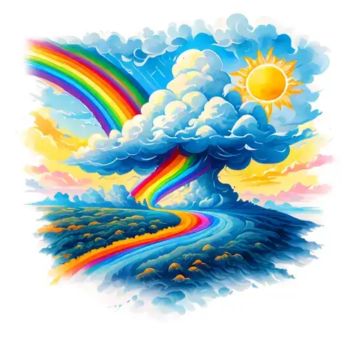 Storm Cloud With Rainbow Leading To Sunshine