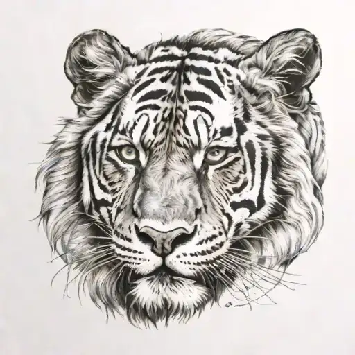 Half Tiger And Half Lion Head Emerging