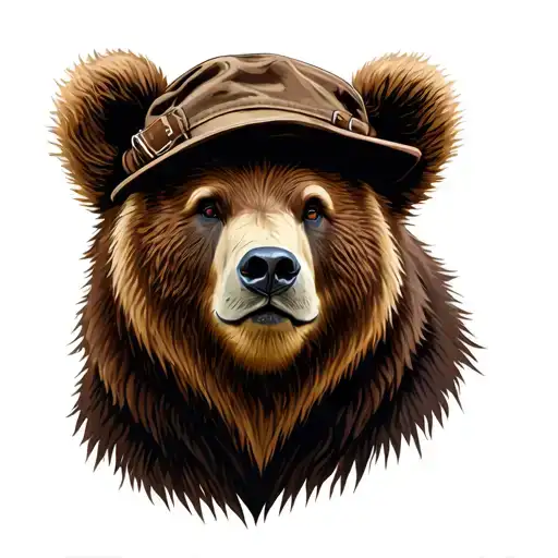 Bear With Turned Hat And Scraps In The Face