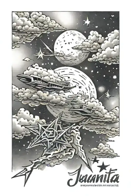 The Name Juanita Then Stars And Clouds Behind It Down The Arm Tattoo For A Man