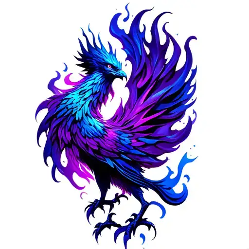 Purple And Blue Pheonix Flames Left Arm