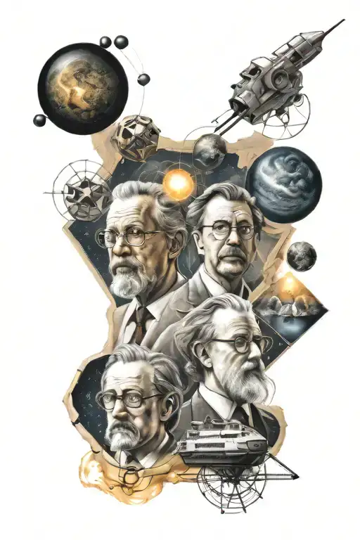Quantum Physics Themed Tattoo With Portraits Of The Greatest Scientists And Philosophers