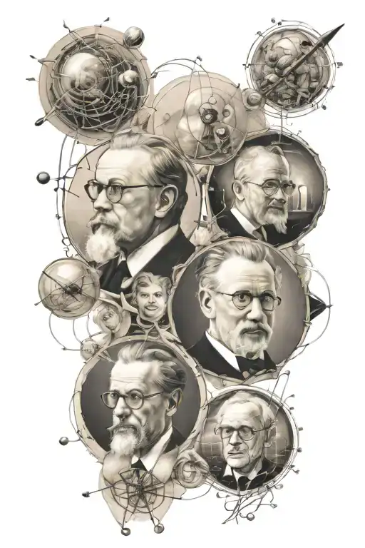 Quantum Physics Themed Tattoo With Portraits Of The Greatest Scientists And Philosophers