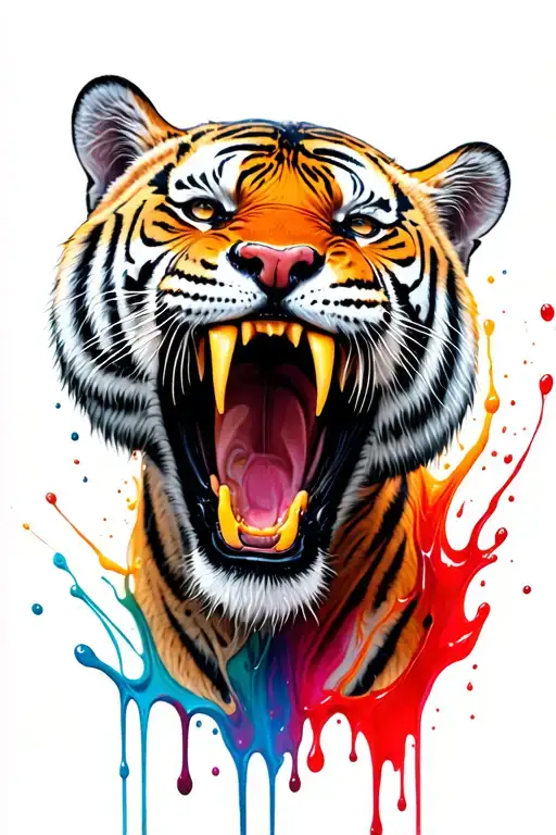 Tiger With Blood In Colorful Fluid Teeth