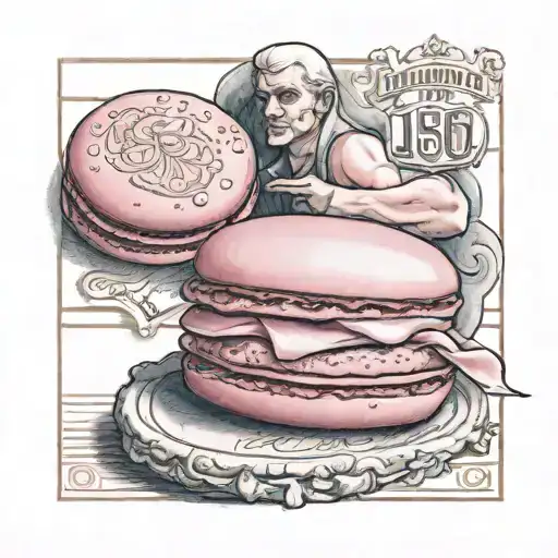 One Pink Macaron With 1986 Added For A Muscular White Male