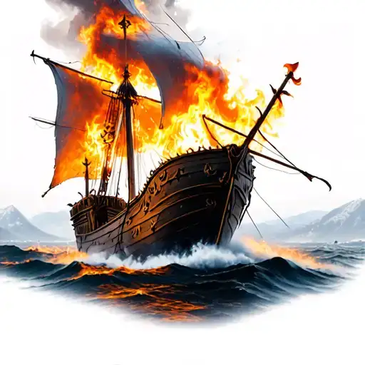 Norwegen Vikings Boat On Fire