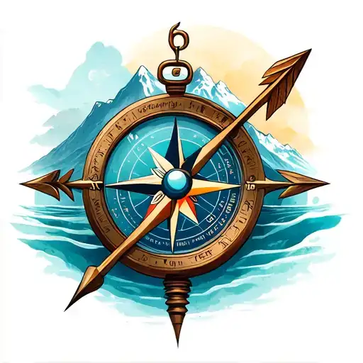 Mountain And Ocean Traveller Compass With An Arrow Ok Forearm