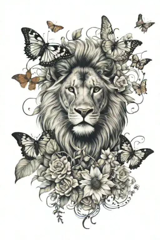 Biotanical Butterflies Flowers Mandala Lion