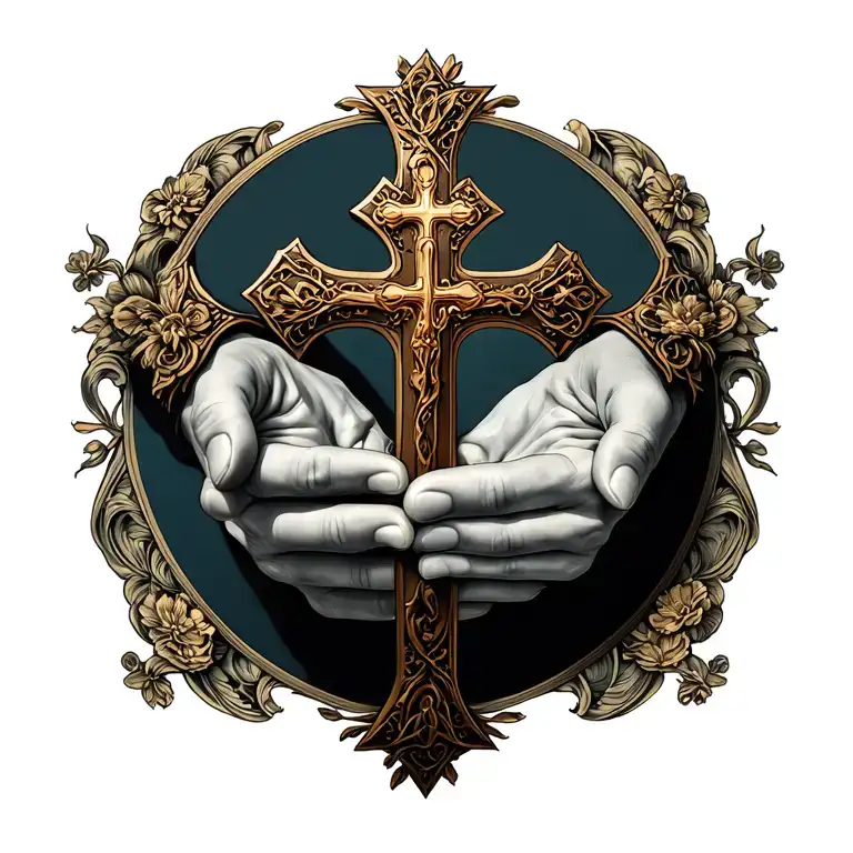 Catholic Cross With The Hands Of The Second Closed