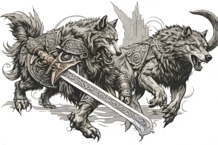 A Viking Sword Fights A Giant Wolf
