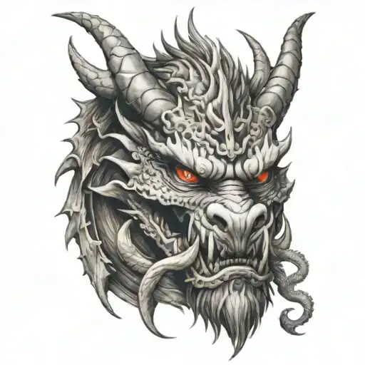 Dragon With Oni Mask