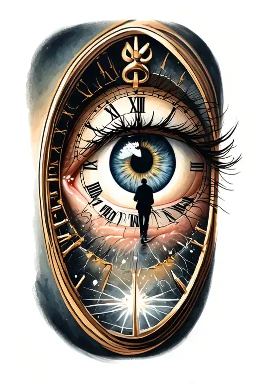 Eye With A Clock And A Person Walking In The Eye Inside