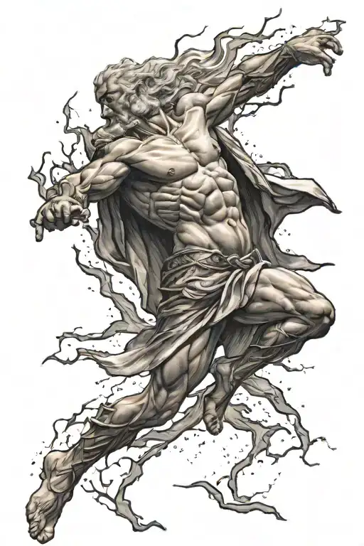 Full Back Tattoo Of Zeus Throwing Lightning