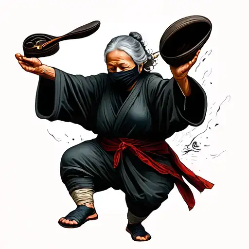 Ninja Grandmother Throwing A Slipper