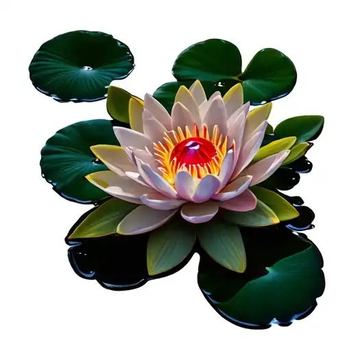 Water Lilly With Red Ruby In The Centet