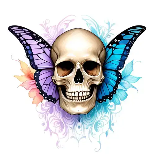 Skull With Butterfly Wings Surrounded