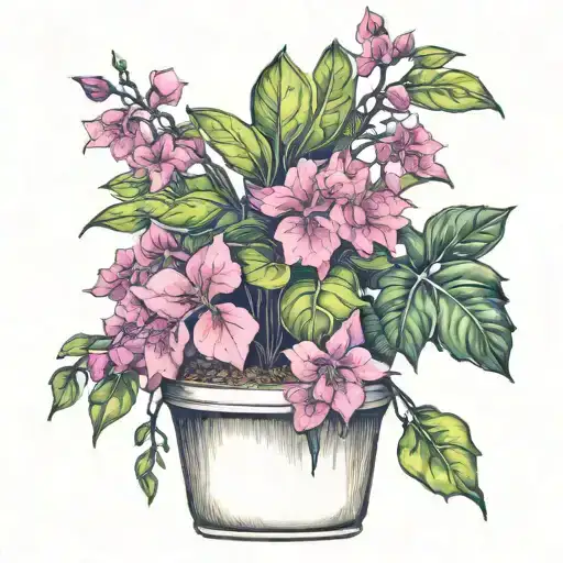 Bougainvillea With Cactus In Pot