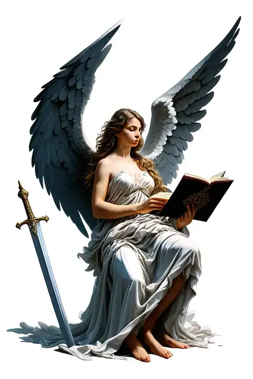 Angel Soreading Wings And Holding Sword