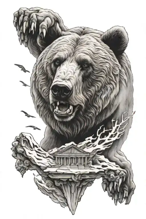 Grizzly Bear Head Over A Greek God