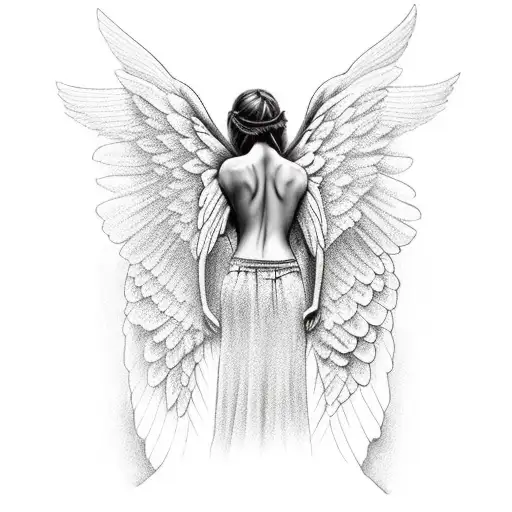 Angel With Big Wing Going Down Body