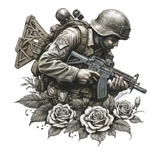 Soilder With Ak 47 With Rose