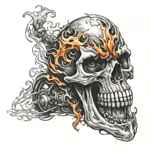 Motorbike Skull Fire Flames