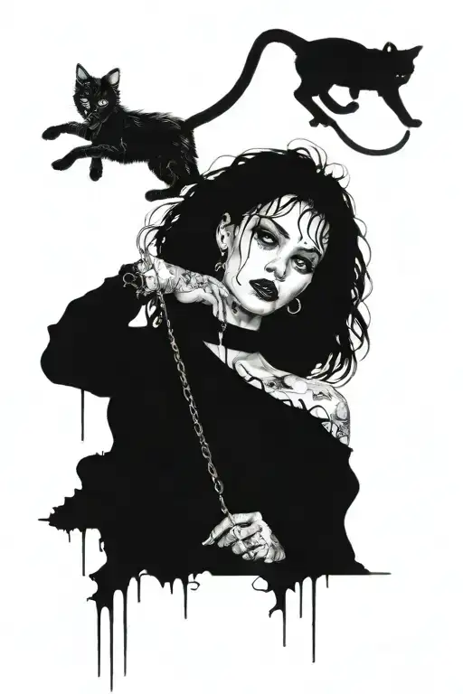 A Superposition Between A Gothic Woman And A Feline With 2 Falling Locks