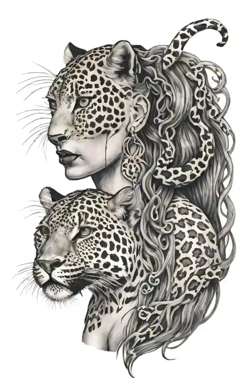 A Gothic Woman With 2 Falling Locks And A Leopard