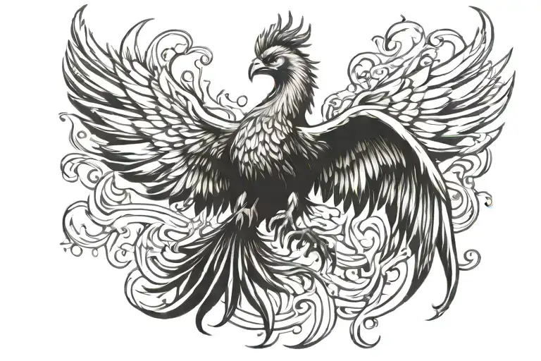 Fire Phoenix Rising From Flames