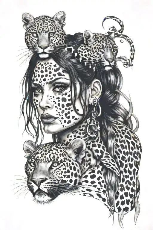A Gothic Woman With 2 Falling Locks And A 1 Wild Leopard
