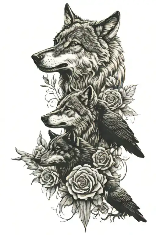 Wolf And Rose And Raven