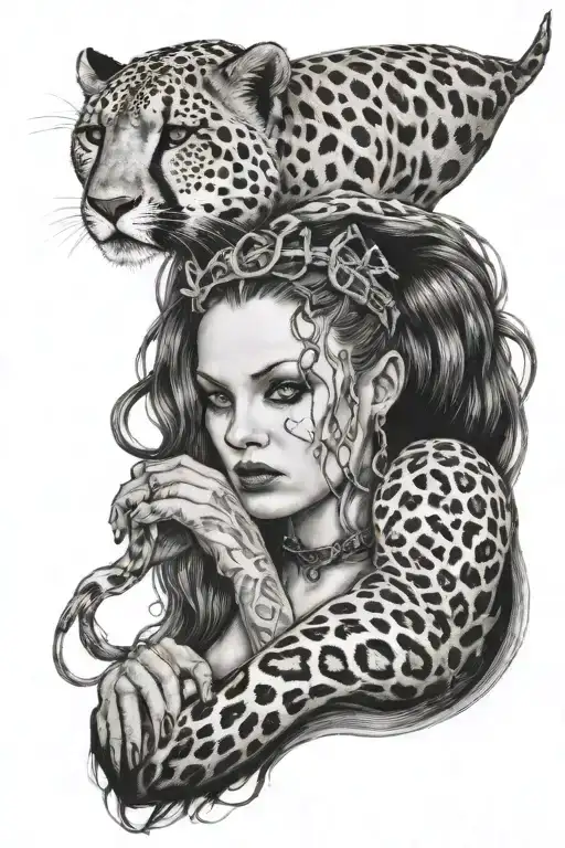 A Gothic Woman With 2 Falling Locks And A Wild Cheetah