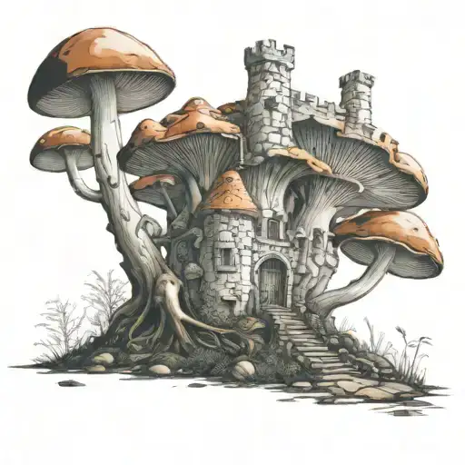 Mushrooms Grow From The Stump And They Turn Into A Castle