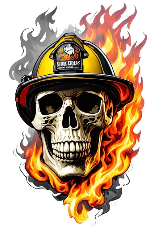 Skull And Firefighter Battling Flames