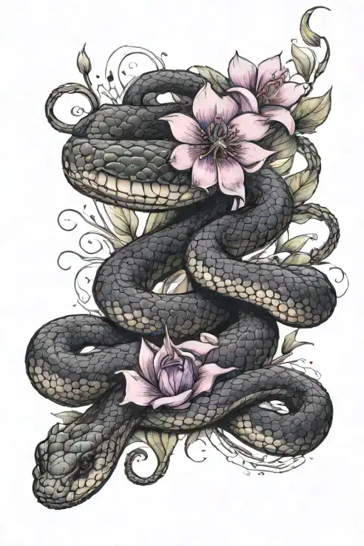 Snake With Purple Flower Bouquet