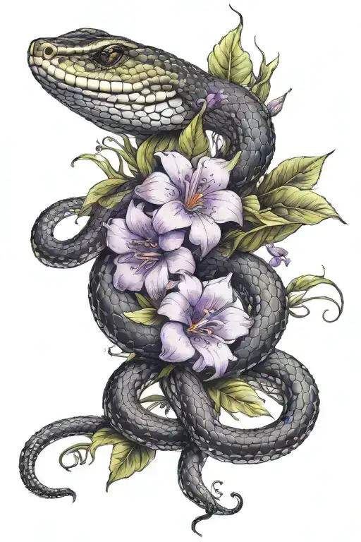 Cobrsnake With Purple Flower Bouquet Wrapped