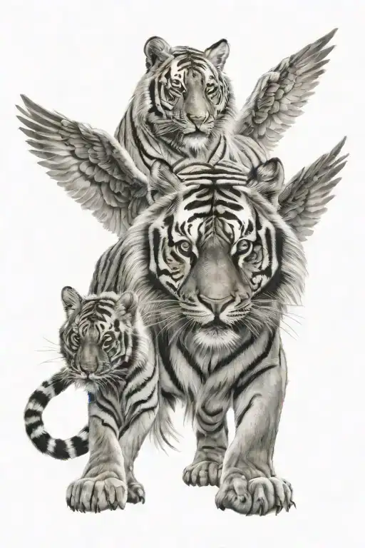 Tiger Protecting Two Angels