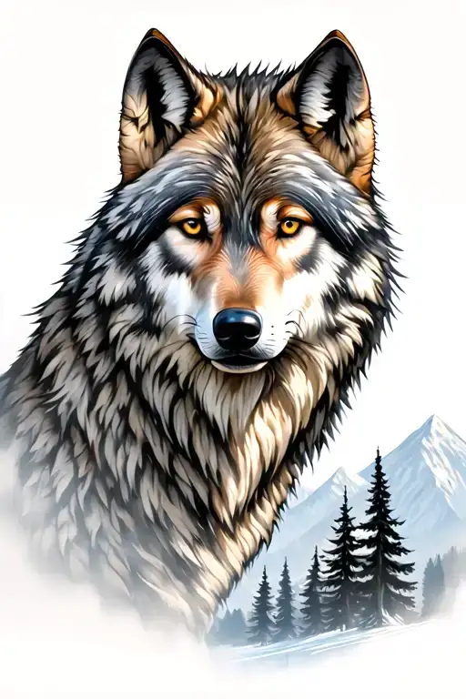 Wolf And Mountains And Trees