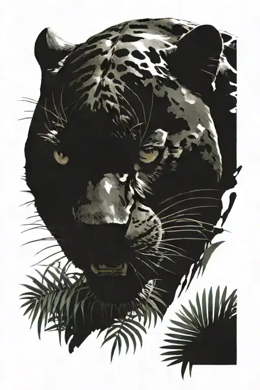 Black Panther With A Grin On The Background Of The Jungle