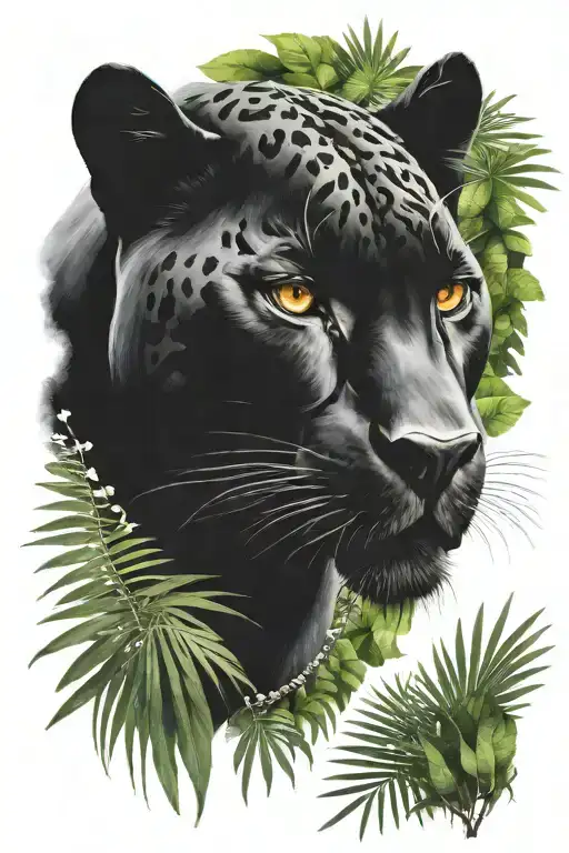 Black Panther With A Grin On The Background Of The Jungle