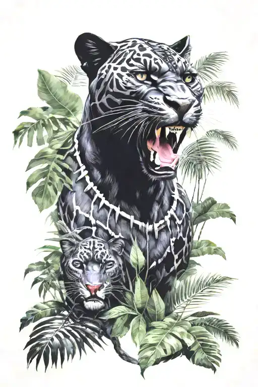 Black Panther With A Grin On The Background Of The Jungle